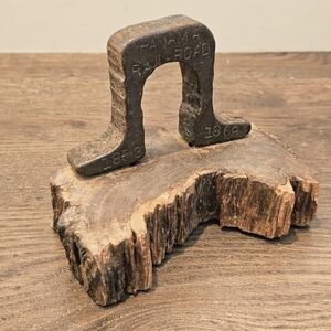 Antique Panama Railroad Iron Track Bookend Steel & Wood